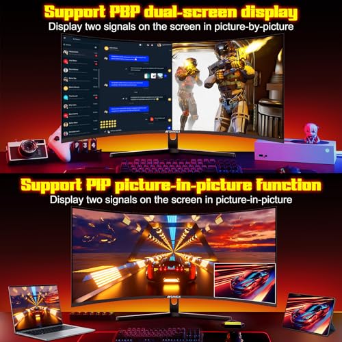 undefined SANSUI 34 Inch 240Hz Ultrawide Curved Gaming Monitor UWQHD 3440×1440, 21:9 2K Curved Monitor 1500R,HDR400,Fast VA, PIP/PBP,AI Crosshair,AIPQ(Visual Enhance),MPRT 1ms,HDMI2.1*2,DP1.4*2(DP Cable Incl.) の商品画像 7