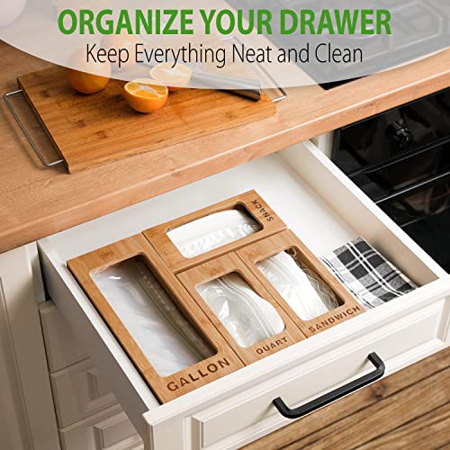 Ziplock Bag Storage Organizer For Drawer | Bamboo Bag Organizer | Zip Lock Bag Container Organizer | Baggie Organizer For Gallon, Quart, Sandwich, Snack Bags | Compatible With Solimo, Glad, Hefty And More (4 Piece) #TOP4