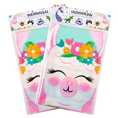 Wernnsai Llama Table Cover - 2 Pcs 54” X 108” Party Disposable Plastic Tablecloth, Alpaca Lama Party Supplies For Kid Girl Pink Picnic Birthday Party Decorations #TOP5