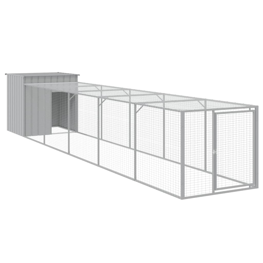 ARKEM Pollaio Area Corsa Grigio Chiaro 110x609x110 cm Acciaio Zincato，Recinto per Cani da Giardino, Gabbia per Conigli, Recinto per Animali Domestici, Gatti, Cuccioli, Porte con Chiavistello e Parasol
