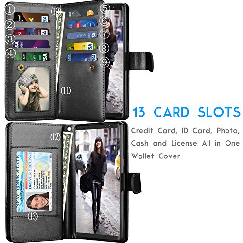 Tekcoo Compatible For Galaxy Note 8 Wallet Case/Samsung Galaxy Note 8 Pu Leather Case, Luxury Id Cash Credit Card Slots Holder Carrying Flip Cover [Detachable Magnetic Hard Case] Kickstand - Black #TOP2
