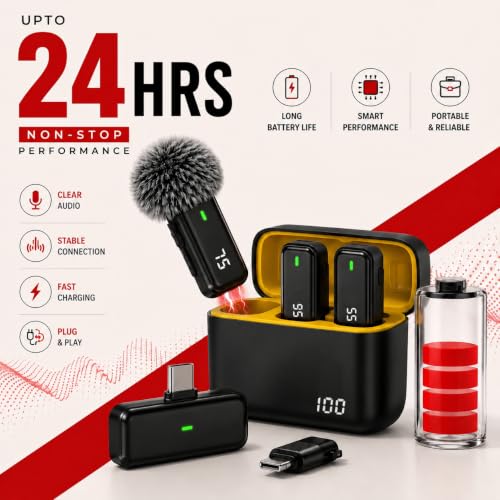 Image of Primate 2-in-1 Wireless Lavalier Microphone for iPhone & Android, 50m Stable Transmission, 6H Battery Life, Plug & Play Auto Pairing, Mini Mic for Video Recording, Live Streaming & Podcasts