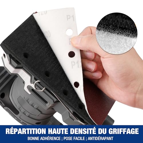 Disques de ponçage rectangulaires 185x93mm grain 40 à 120 WORKPRO 8 trous