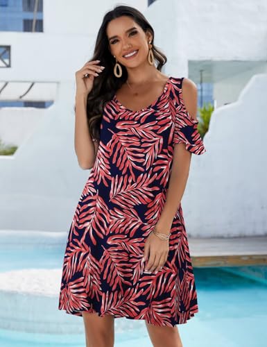 Image of JollieLovin Womens Plus Size Short Sleeve Cold Shoulder V Neck T-Shirt Dress with Pockets