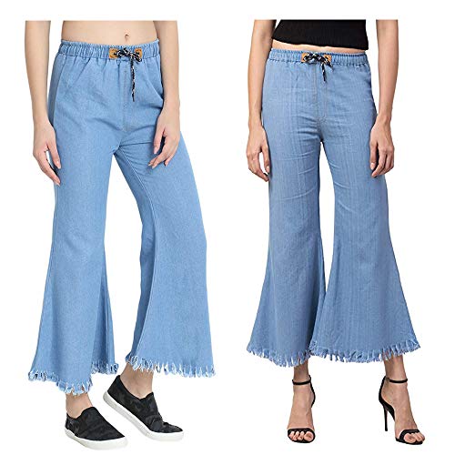 Image of Magic Women's & Girls Regular Fit Jeans Casual Denim Palazzo Style Side Desgin (Light