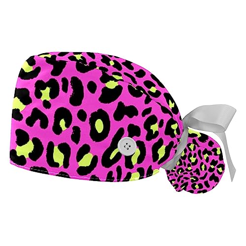 Bonnet bouffant de travail motif léopard violet pour bloc opératoire et cuisine
