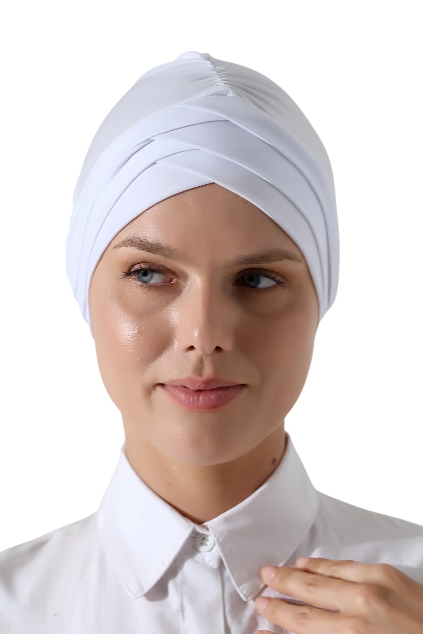 ihvan online, Hijab Cap, Turban Head Wraps for Women, Hair Wrap, Head Coverings for Cancer Patients, Undercap Scarf, Muslim Beanie, White