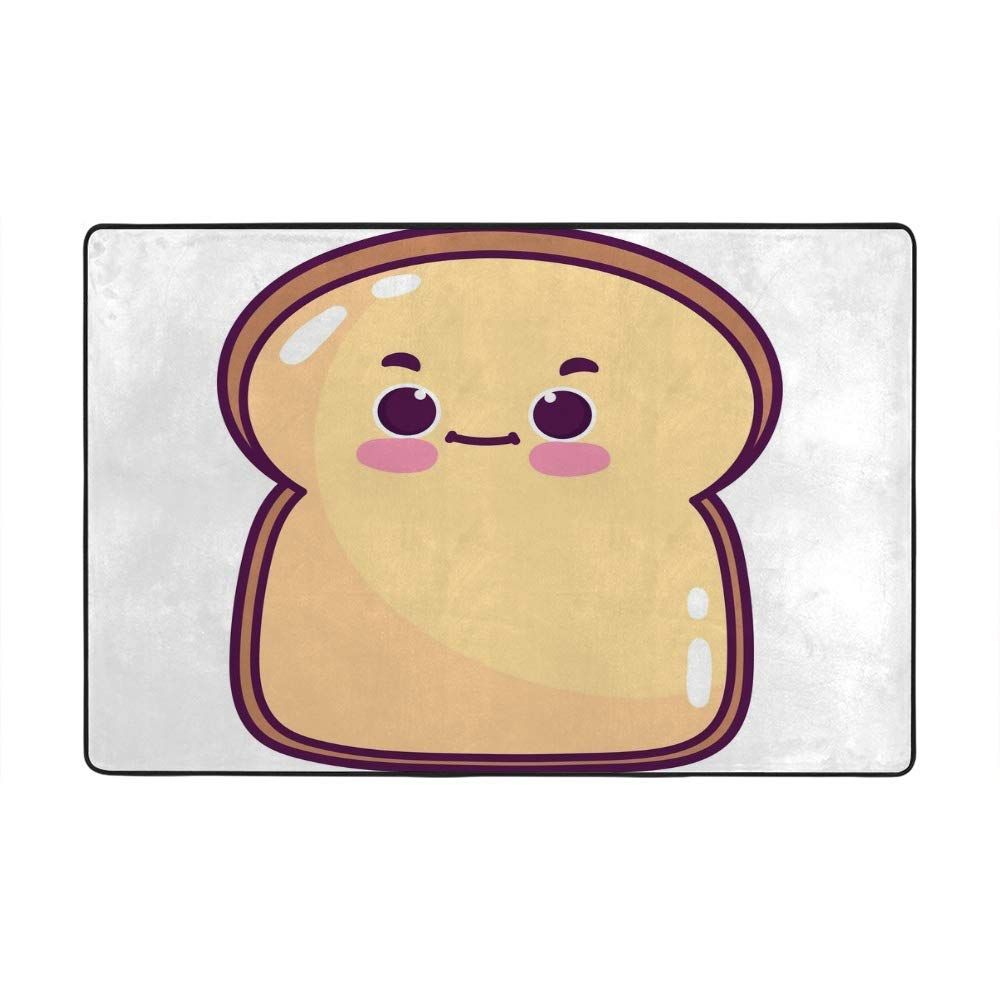 Tapis de salon toast kawaii en velours corail doux 183x122cm
