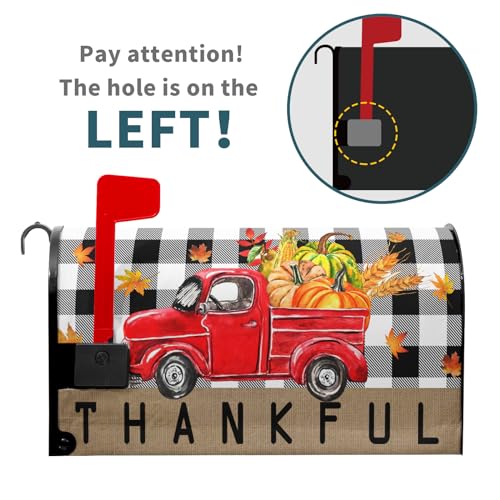 Image of Fall Thanksgiving Red Truck Mailbox Cover Magnetic Standard Size 21 inchx18 inch Autumn Pumpkin Harvest Magnetic Mail Box Cover Autumn Post Letter Box Cover Wrap Fall Mailbox Decals for Home Garden Yard