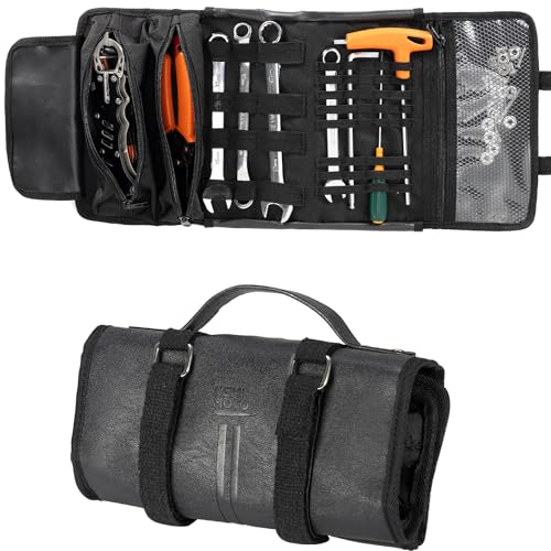 KEMIMOTO Motorcycle Tool Roll Bag Organizer Faux Leather
