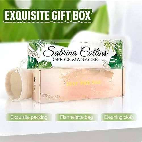 Image of Custom Name Plate for Desk, Desk Name Plate Personalized, Office Decor for Women Men, Acrylic Desktop Accessories, Office Appreciation Gifts for Boss Social Workers Nurse Teacher Employee(Green Leaf)