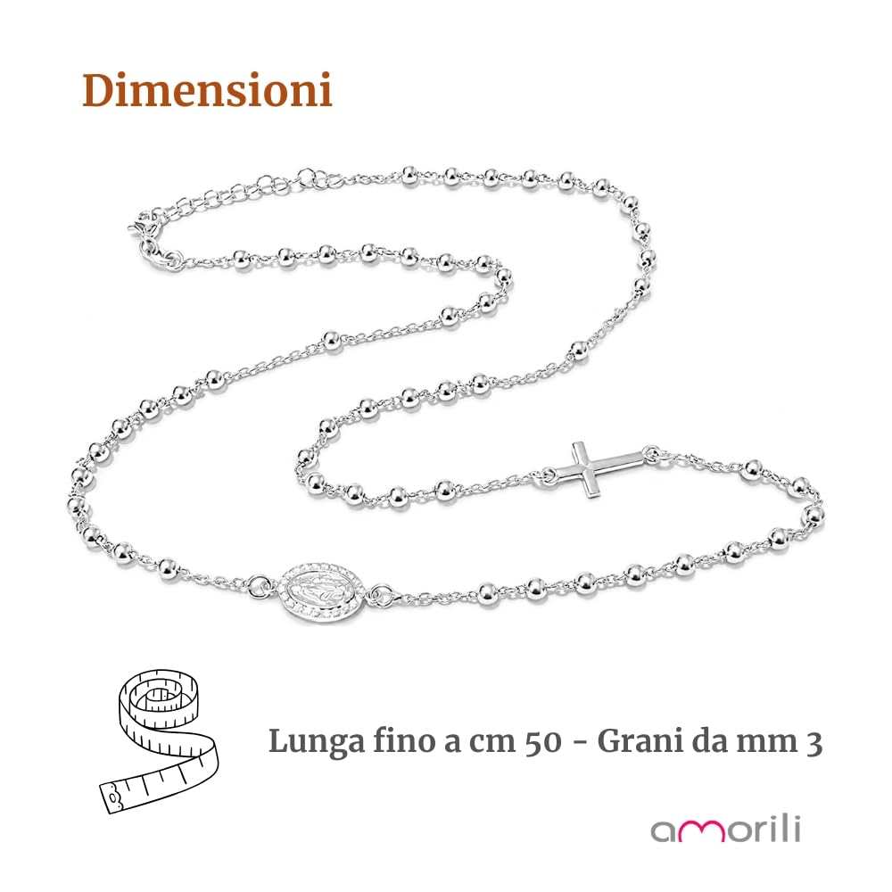 Collana Rosario Donna in Argento 925 con Medaglia Miracolosa e Zirconi – Collana Religiosa Cattolica Cristiana di Fede – Gioiello Elegante Idea Regalo cll2234