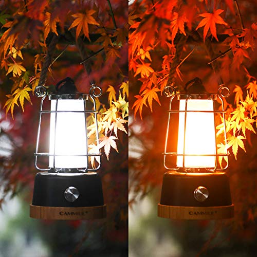 CAMMILE LED Camping Lantern, Battery Powered Lanterns Vintage Style, Rechargeable Tent Light, 5000mAh Power Bank, Suitable for Hurricane Emergency, Camping, Survival Kits, Hiking, Home