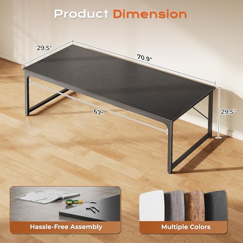 Image of PRAISUN 70.8 X 29.5 Inch Computer Desk with Deeper Desktop, Gaming Office Writing Work Desk for Home Office, Study, Bedroom, Work from Home, Metal Frame, Black