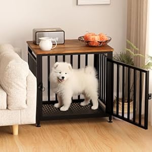 Heavy Duty Dog Crate Furniture, Dog Kennel Indoor, End Side Table Wooden Dog Crate for Small Dog, Anti-Chew Anti-Escape with Bed Crate Pad