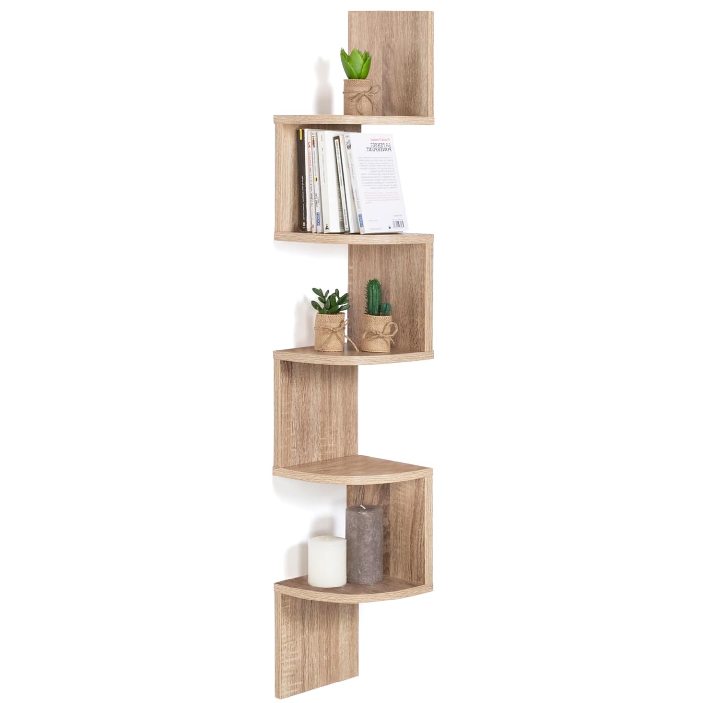 IDMarket - Etagère Murale d'angle ISA 5 Niveaux façon hêtre
