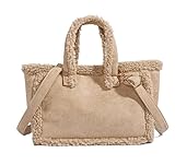 Faux Fur Shoulder Bag for Women – Vintage Chic Plush Tote Fleece Large Capacity Fashion Fuzzy Handbag Crossbody Purse (White)