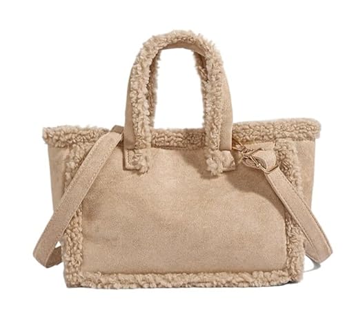 Faux Fur Shoulder Bag for Women – Vintage Chic Plush Tote Fleece Large Capacity Fashion Fuzzy Handbag Crossbody Purse (White)