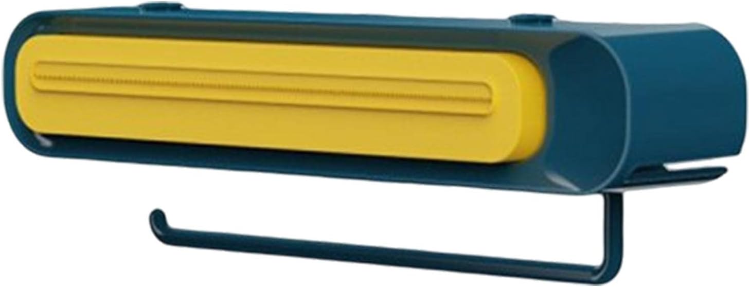 Wrap Cutter Dispenser Refillable Food Wrap Cutter, Kitchen Accessories,with Hidden Multi Purpose Hooks, Blue Yellow Cutting