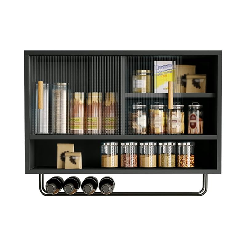 Meuble mural coulissant en acrylique noir de 80x50x20 cm pour rangement de cuisine