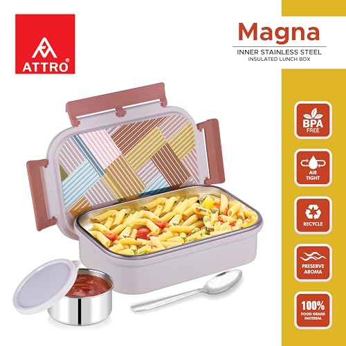 Image of ATTRO Prime Magna Lunch Box with Hydra Water Bottle, School Tiffin Combo, Blue Beige