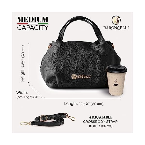 Baroncelli Italian Leather Purse for Women Genuine Soft Leather Medium Size Shoulder Crossbody Bag Made in Italy