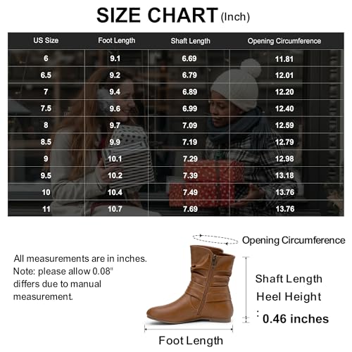Image of Vepose Women's Slouch Ankle Boots, Flat Low Heel Side Zip Booties 939A