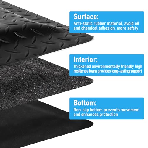 Image of 2 x 3 FT Anti Fatigue Mats Industrial 1 Inch Thick Soft Sponge Ergonomic Mat Durable Heavy Duty Diamond Plate for Standing Non Slip Industrial Grade Floor Mat for Leg & Back Pain (Black)
