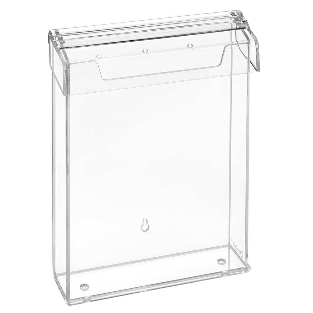 Zeigis DIN A4 Prospektbox/Prospekthalter/Flyerhalter im Hochformat, wetterfest, für Außen, mit Deckel, aus glasklarem Acrylglas