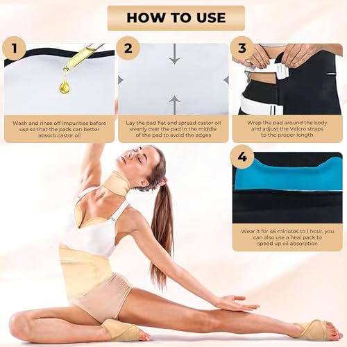 Image of Castor Oil Pack Wrap 4 Pieces Organic Kit, Reusable Adjustable Straps Anti-Leak Compress Pack, Easy Application, Aids Liver Detox, Helps Pain Relief, For Tummy, Neck & Chest, Black