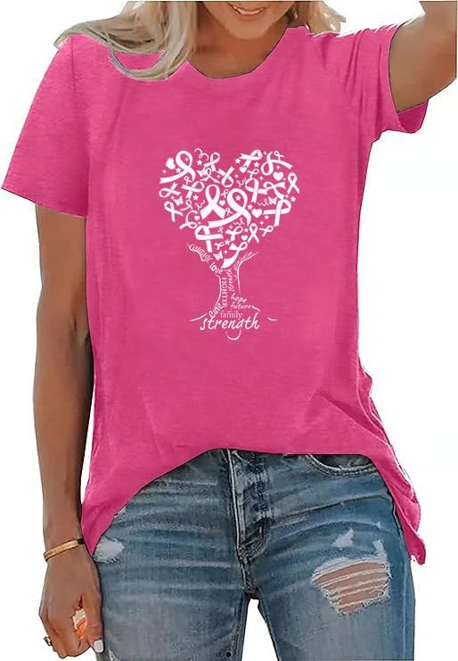 Breast Cancer Shirts for Women Pink Ribbon Breast Cancer Support Tshirts Cancer Awareness Tee Tops - Image 4