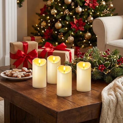 Image of Raycare 6 inchx3 inch Outdoor Waterproof Flameless Candles with Remote and Timer, Battery Operated LED Electric Fake Pillar Candle for Home Wedding Decor, Ivory White, Set of 4