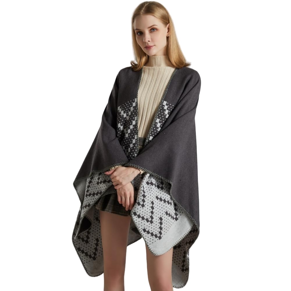 Poncho Femme Hiver Élégant Châle Femme Chaud Poncho Cape Réversible Écharpe Châle Hiver Automne Cadeau de Noël pour Femme
