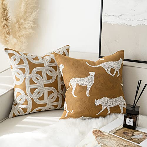 Croker Horse SB-122 20X20'' Inches Throw Pillow Cushion Cover - Leopard Cheetah Pattern Chenille Jacquard Embroidery Luxury Modern Fashion Style Couch Sofa Pillow Cover thumb #3