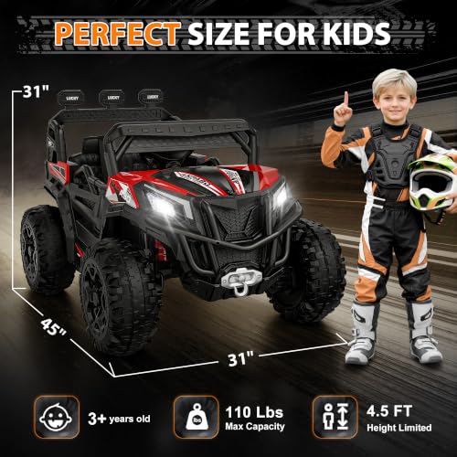 Image of ANPABO 24V Ride On Toys for Kids w /Remote Control, 4WD /2WD Switchable, Red