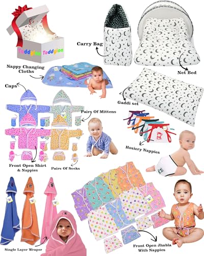 Image of Toddylon New Born Baby Essentials Kit 56 Combo Set (0-6 Months) | Newborn Hospital Bag Kit | Infant Combo Set for New Born Newborns Baby Dress & Clothing Set Infants Essentials Kit (Grey)