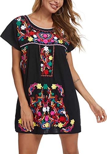 YZXDORWJ Women Mexican Embroidered Dress Short Sleeve3