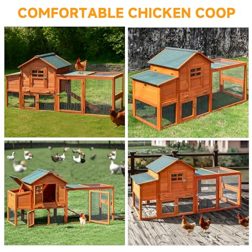 Image of Large Chicken Coop Outdoor Durable Duck House Poultry Pet Hutch & 2 Wood Eggs Run Cage Nesting Box Waterproof Asphalt Roof Ramp Removable Tray Wire Fence for Backyard Small Animal (Orange)