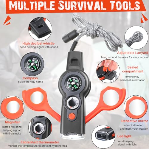 12-Pack-Emergency-Safety-Whistle-7-in-1-Loud-Survival-Whistle-with-Lanyard-Multifunctional-Tool-with-Compass-Thermometer-Reflecting-Mirror-Magnifiers-LED-Lights-for-Outdoor-Hiking