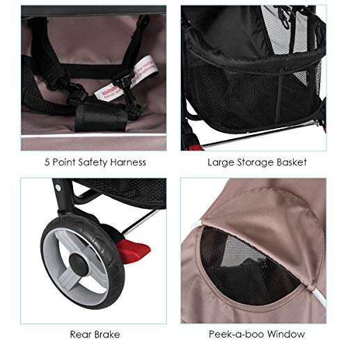 Baby Joy Lightweight Stroller, Compact Toddler Travel Stroller For Airplane, Infant Stroller W/Adjustable Backrest/Footrest/Canopy, 5-Point Harness, Storage Basket, Easy One-Hand Fold, Coffee #TOP3