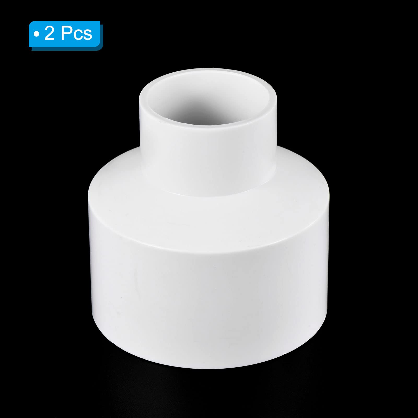 PATIKIL PVC Reducer Pipe Fitting 75mm to 40mm ID, 2 Pack Straight Coupling Adapter Connector, White - Image 3