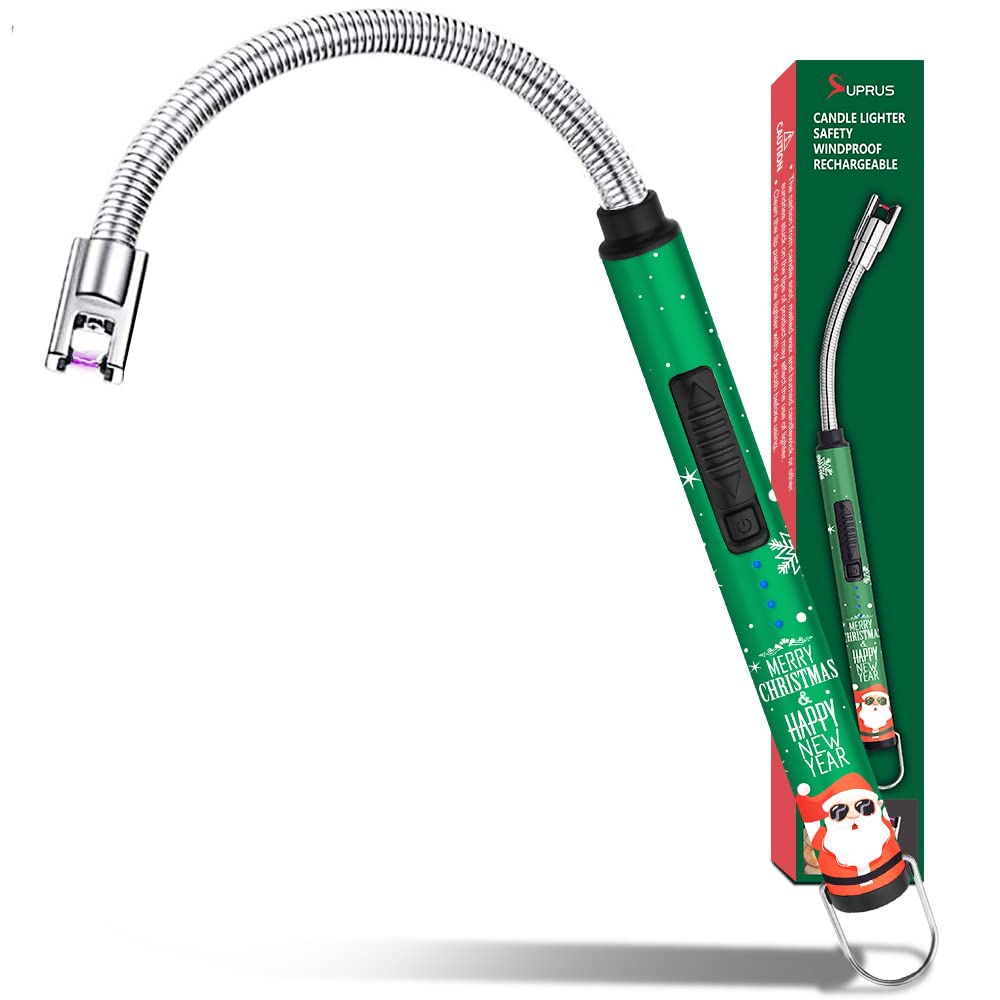 Candle Lighter SUPRUS Rechargeable Electric Arc Lighter Triple Safety Long Lighter Stainless Steel Shell Hanging Hook with 360
