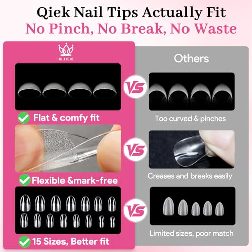 Image of Medium Round Nail Tips, 15 Sizes 510 PCS Clear Gel Tips | 510 PCS clear medium round tips with half-matte full cover, pre-shaped for DIY beginners and salons.