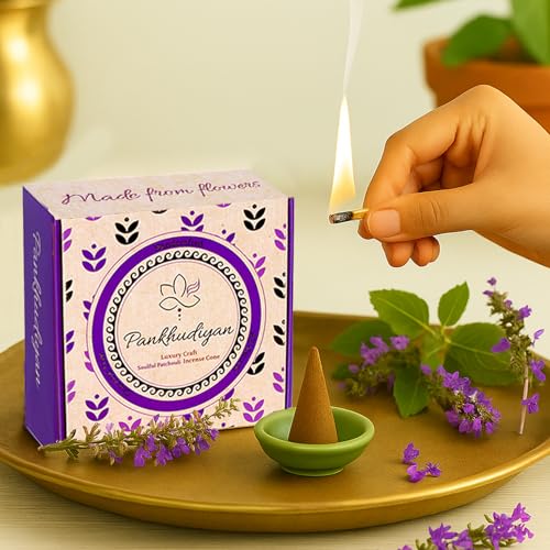 Image of Organic Bamboolesss Dhoop Cones | 40 Natural Flower-Based Incense Cones + Ceramic Stand | Charcoal Free, Long-Lasting Dry Dhoop Cones for Pooja, Home & Meditation (Pack of 1 - Patchouli)