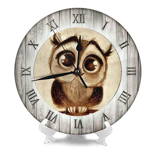 Fehuew Vintage Wooden Owls Print Decorative Round Wall Clock 9.5 Inch Non Ticking Battery Operated For Student Office School Home Decor Silent Desk Clock Art #TOP1