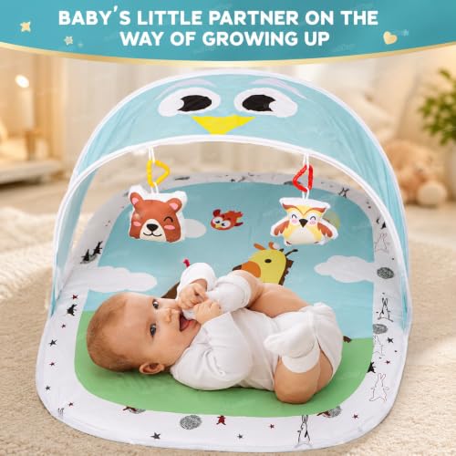 Image of Zest 4 Toyz Baby Play Mat Activity Centre My First Gym Foldable Laying Mat with Hanging Rattles Toys Washable Mat Gym for 6 Months Babies - Blue Made in India