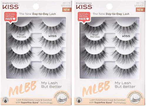Image of KISS My Lash But Better False Eyelashes, Well Blended', 16 mm, Includes 4 Pairs Of Lashes, Contact Lens Friendly, Easy to Apply, Reusable Strip Lashes (Pack of 2), Black