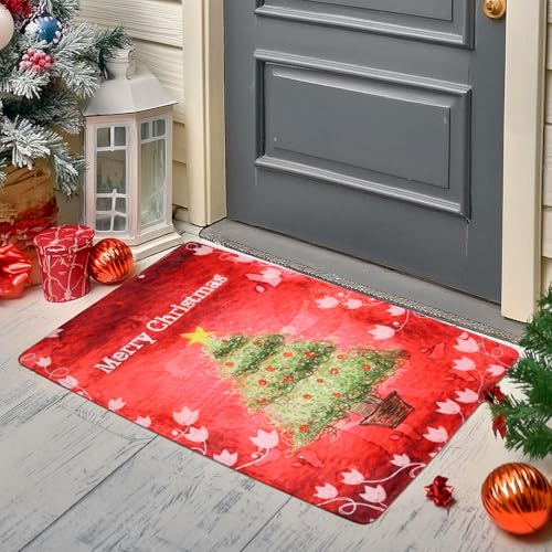 Tappeto natalizio antiscivolo, decorazione natalizia, per interni, con stampa natalizia, per bagno, Babbo Natale, albero di Natale, decorazione natalizia, 50 x 80 cm (rosso-2)