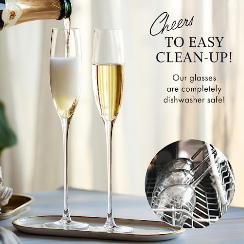 Elixir Glassware Crystal Champagne Flutes – Elegant Champagne Glasses, Hand Blown – Set Of 4 Modern Champagne Flutes – Gift For Wedding, Anniversary, Christmas – 5Oz, Clear #TOP7