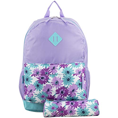 Eastsport Dome Classic Travel Daypack Backpack Bookbag Bag with Accessory Pouch, Lavender/Minty Blue/Floral Print